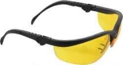 MCR Safety - Amber Lenses, Framed Safety Glasses - Scratch Resistant, Black Plastic Frame, Adjustable Temples, Size Universal, Wrap Around - Industrial Tool & Supply