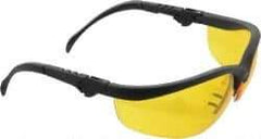 MCR Safety - Amber Lenses, Framed Safety Glasses - Scratch Resistant, Black Plastic Frame, Adjustable Temples, Size Universal, Wrap Around - Industrial Tool & Supply