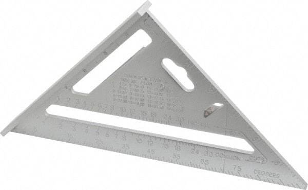 Empire Level - 7" Blade Length, Buffed Finish, Aluminum Rafter Square - 1/16", 0.083", 1/8" Graduation - Industrial Tool & Supply
