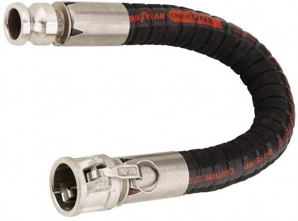 Alliance Hose & Rubber - 1" ID x 1.4" OD x 10' OAL, Cam & Groove Chemical Handling Hose - 200 Max Working psi, -40 to 250°F, 3" Bend Radius, 1" Fitting, Black - Industrial Tool & Supply
