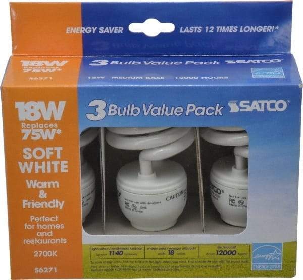 Value Collection - 18 Watt Fluorescent Residential/Office Medium Screw Lamp - 2,700°K Color Temp, 1,200 Lumens, T2, 12,000 hr Avg Life - Industrial Tool & Supply