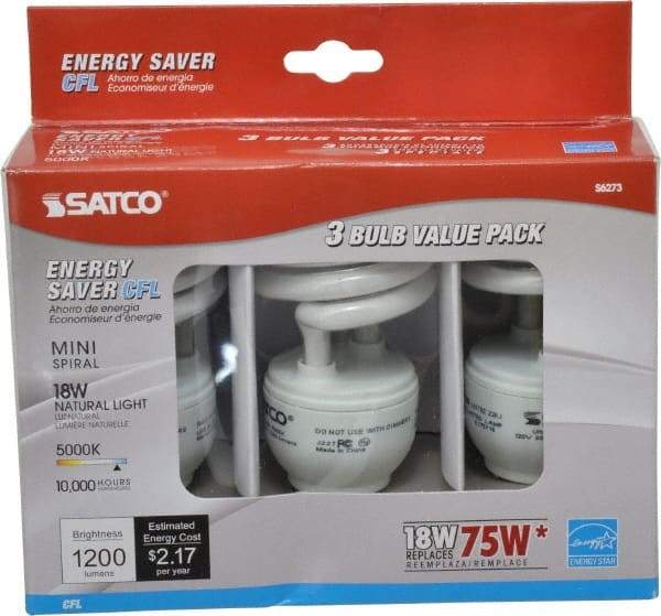 Value Collection - 18 Watt Fluorescent Residential/Office Medium Screw Lamp - 5,000°K Color Temp, 1,200 Lumens, T2, 10,000 hr Avg Life - Industrial Tool & Supply