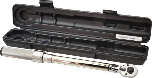 CDI - 3/8" Drive Micrometer Torque Wrench - 10 Ft/Lb to 80 Ft/Lb Torque, 16.6" OAL, 1/2 Ft/Lb Graduation, Flex-Head Ratcheting with Reverse Lever - Industrial Tool & Supply