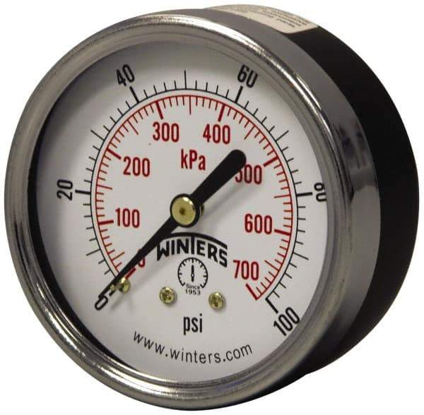 Winters - 2-1/2" Dial, 1/4 Thread, 0-160 Scale Range, Pressure Gauge - Center Back Connection Mount, Accurate to 3-2-3% of Scale - Industrial Tool & Supply