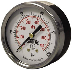 Winters - 2-1/2" Dial, 1/4 Thread, 0-160 Scale Range, Pressure Gauge - Center Back Connection Mount, Accurate to 3-2-3% of Scale - Industrial Tool & Supply