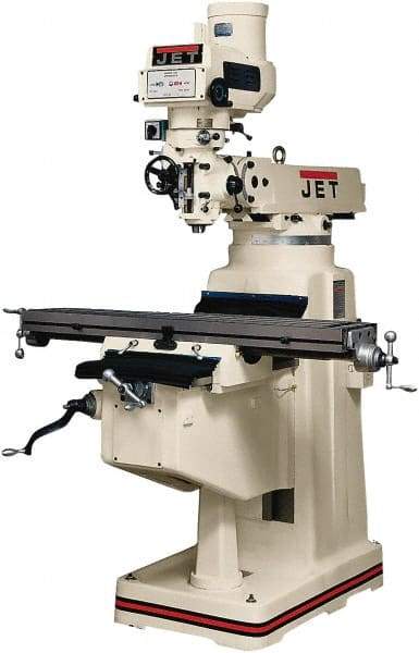 Jet - 10" Table Width x 50" Table Length, Variable Speed Pulley Control, 3 Phase Knee Milling Machine - R8 Spindle Taper, 3 hp - Industrial Tool & Supply
