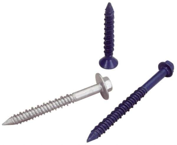 Elco - 1/4" Diam, 1-1/4" OAL, Phillips Drive, Concrete Screw & Masonry Fastener - Steel, Blue StalGard Finish, Includes #3 Drill Bit - Industrial Tool & Supply