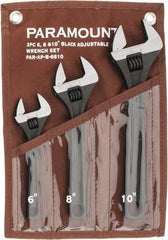 Paramount - 3 Piece, 6 to 10", Adjustable Wrench Set - Inch Measurement Standard, Black Finish, Comes in Canvas Roll - Industrial Tool & Supply