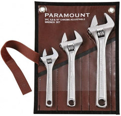 Paramount - 3 Piece, 6" to 10", Adjustable Wrench Set - Inch Measurement Standard, Chrome Finish, Comes in Canvas Roll - Industrial Tool & Supply