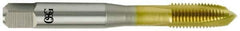 OSG - #6-32 UNC, 3 Flute, TiN Finish, Vanadium High Speed Steel Spiral Point Tap - Plug Chamfer, Right Hand Thread, 2" OAL, 11/16" Thread Length, 2B Class of Fit, Series 11015 - Exact Industrial Supply