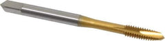 OSG - #8-32 UNC, 3 Flute, TiN Finish, Vanadium High Speed Steel Spiral Point Tap - Plug Chamfer, Right Hand Thread, 2-1/8" OAL, 3/4" Thread Length, 2B Class of Fit, Series 11015 - Exact Industrial Supply
