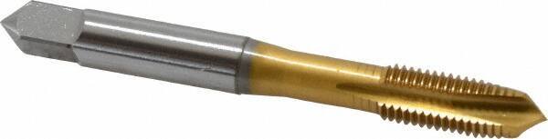 OSG - 5/16-24 UNF, 3 Flute, TiN Finish, Vanadium High Speed Steel Spiral Point Tap - Plug Chamfer, Right Hand Thread, 2-23/32" OAL, 1-1/8" Thread Length, 3B Class of Fit, Series 11015 - Exact Industrial Supply