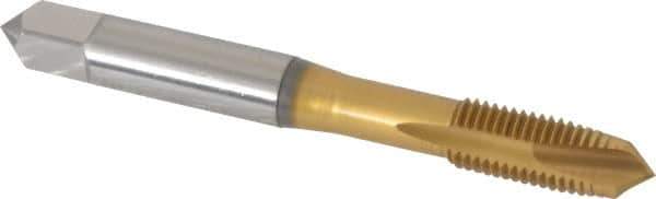 OSG - 5/16-24 UNF, 3 Flute, TiN Finish, Vanadium High Speed Steel Spiral Point Tap - Plug Chamfer, Right Hand Thread, 2-23/32" OAL, 1-1/8" Thread Length, Series 11015 - Exact Industrial Supply