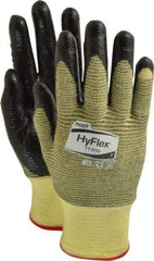 Ansell - Size S (7), ANSI Cut Lvl 2, Abrasion Lvl 3, Nitrile Coated Cut Resistant Gloves - Palm & Fingers Coated, Kevlar Lining, Knit Wrist, Black/Yellow, Paired - Industrial Tool & Supply