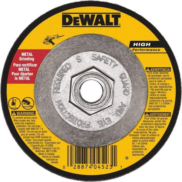 DeWALT - 24 Grit, 5" Wheel Diam, 3/32" Wheel Thickness, Type 27 Depressed Center Wheel - Aluminum Oxide, Diamond Matrix Bond, 12,200 Max RPM, Compatible with Angle Grinder - Industrial Tool & Supply