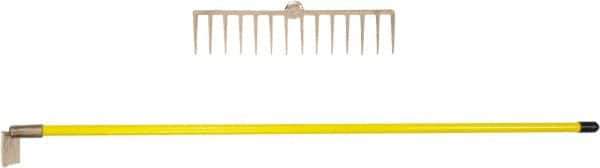 Ampco - Rake with 58" Straight Fiberglass Handle - 14-1/4" Blade Width, 14 Tines, 2-3/4" Tine Length - Industrial Tool & Supply