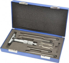 Fowler - 0 to 4" Range, 4 Rod, Satin Chrome Finish Mechanical Depth Micrometer - Ratchet Stop Thimble, 2-1/2" Base Length, 0.001" Graduation, 0.176" Rod Diam - Industrial Tool & Supply