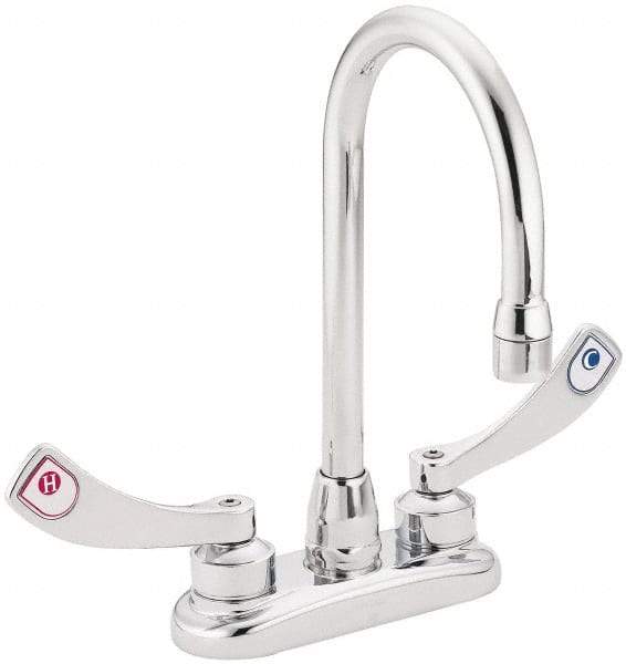 Moen - 2 Hole Mount, Spout Reach Commercial Faucet - Two Handle, Wrist Blade Handle, High Spout, No Drain - Industrial Tool & Supply