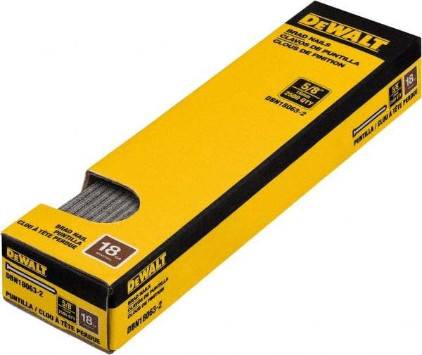 DeWALT - 18 Gauge 1" Long Finishing Nails for Power Nailers - Steel, Bright Finish, Smooth Shank, Straight Stick Collation, Brad Head, Chisel Point - Industrial Tool & Supply