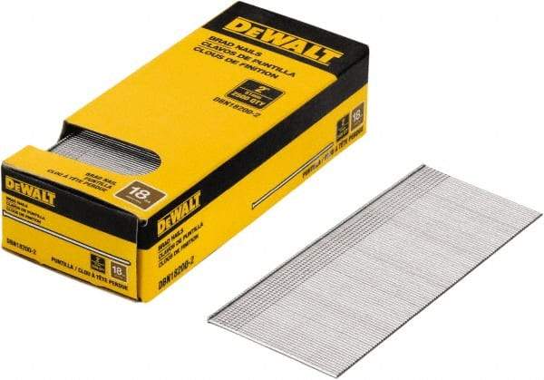 DeWALT - 18 Gauge 2" Long Finishing Nails for Power Nailers - Steel, Bright Finish, Smooth Shank, Straight Stick Collation, Brad Head, Chisel Point - Industrial Tool & Supply