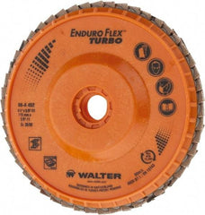 WALTER Surface Technologies - 36 Grit, 4-1/2" Disc Diam, 5/8-11 Center Hole, Type 29 Ceramic Flap Disc - 13,300 Max RPM, Plastic Backing, Arbor Attaching System, Coated - Industrial Tool & Supply