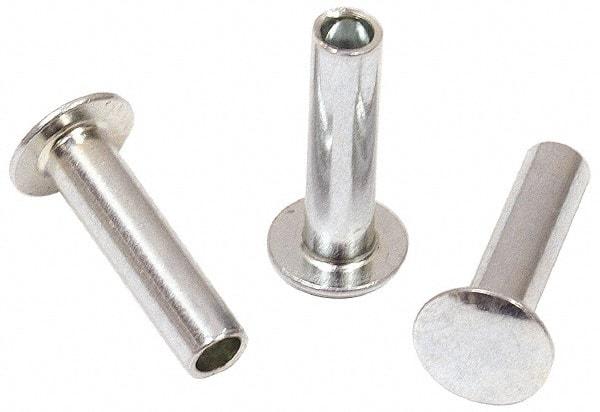 RivetKing - 0.176 to 0.184" Hole Diam, Round Head, Zinc Plated Steel, Semi Tubular Rivet - 7/16 Head Diam, 1" Length Under Head, 1/4 Body Diam - Industrial Tool & Supply