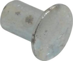 RivetKing - 0.084 to 0.09" Hole Diam, Round Head, Zinc Plated Steel, Semi Tubular Rivet - 7/32 Head Diam, 3/16" Length Under Head, 1/8 Body Diam - Industrial Tool & Supply