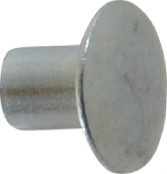 RivetKing - 0.134 to 0.141" Hole Diam, Round Head, Zinc Plated Steel, Semi Tubular Rivet - 3/8 Head Diam, 1/4" Length Under Head, 3/16 Body Diam - Industrial Tool & Supply