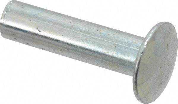RivetKing - 0.134 to 0.141" Hole Diam, Round Head, Zinc Plated Steel, Semi Tubular Rivet - 3/8 Head Diam, 3/4" Length Under Head, 3/16 Body Diam - Industrial Tool & Supply