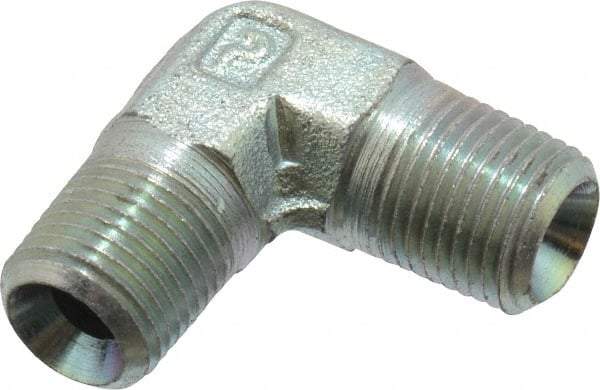 Parker - 1/8 Male Thread, Zinc Plated Steel Industrial Pipe 90° Male Elbow - MNPTF, 6,000 psi - Industrial Tool & Supply