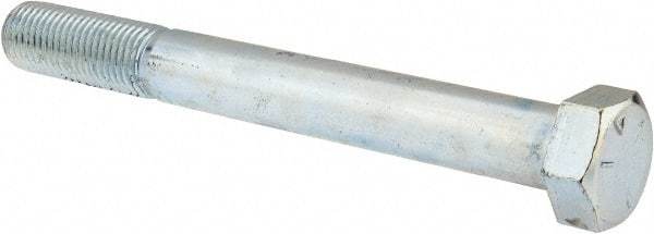 Made in North America - 1-1/4 - 7 UNC, 11" Length Under Head Hex Head Cap Screw - Partially Threaded, Grade 5 Steel, Zinc-Plated Finish, 1-7/8" Hex - Industrial Tool & Supply