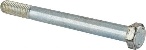 Made in USA - 9/16-12 UNC, 6" Length Under Head Hex Head Cap Screw - Partially Threaded, Grade 5 Steel, Zinc-Plated Finish, 13/16" Hex - Industrial Tool & Supply