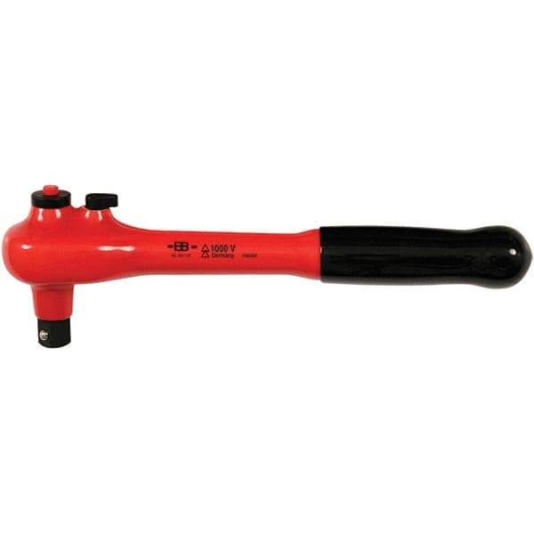 Wiha - 1/2" Drive Pear Head Ratchet - Insulated Finish, 10" OAL, 48 Gear Teeth, 1,000 Volt Insulated Handle, Reversible Head - Industrial Tool & Supply
