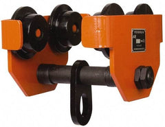 Value Collection - 1 Ton Capacity Wide Range Ball Bearing Trolley - 3-5/32" to 5-3/4" Flange Width, 2-5/8" Wheel Diam, 5" to 24" I-Beam, 35" Min Radius - Industrial Tool & Supply