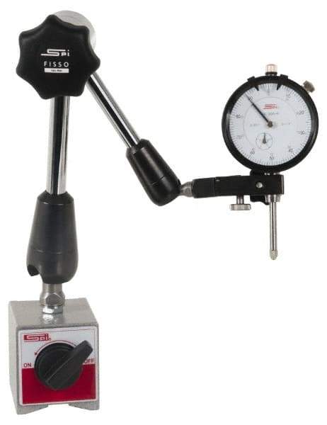 SPI - 0.001" Graduation, 0-100 Dial Reading, Dial Indicator & Base Kit - 2-1/4" Base Length x 2" Base Width x 2-1/8" Base Height, 2" Dial Diam - Industrial Tool & Supply