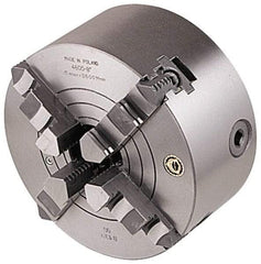 Bison - 4 Jaws, 8" Diam, Combination Independent & Self Centering Manual Lathe Chuck - Plain Back Mount Spindle, Reversible, 2,000 Max RPM, 2.17" Through Hole Diam, Cast Iron - Industrial Tool & Supply