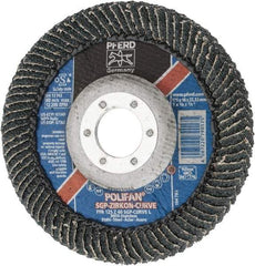 PFERD - 40 Grit, 5" Disc Diam, 7/8" Center Hole, Type 27 Zirconia Alumina Flap Disc - 12,200 Max RPM, Fiberglass Backing, Arbor Attaching System, Coated - Industrial Tool & Supply