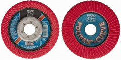 PFERD - 60 Grit, 4-1/2" Disc Diam, 7/8" Center Hole, Type 27 Ceramic Flap Disc - 13,300 Max RPM, Fiberglass Backing, Arbor Attaching System, Coated - Industrial Tool & Supply