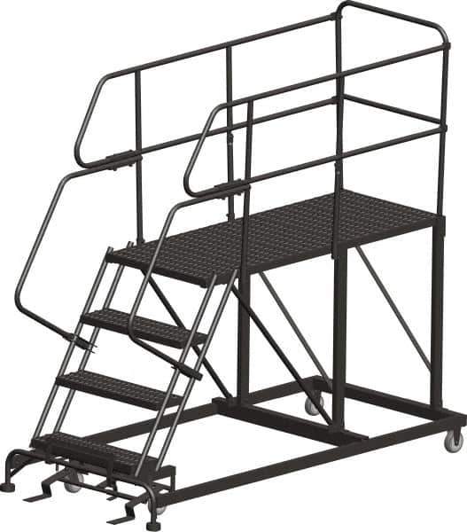 Ballymore - 78" 4 Step Single Entry Work Platform - Rolling Work Platform, 800 Lb Capacity, 40" Platform Height, 33" Base Width x 78" Base Depth, Heavy-Duty Serrated Grating - Industrial Tool & Supply