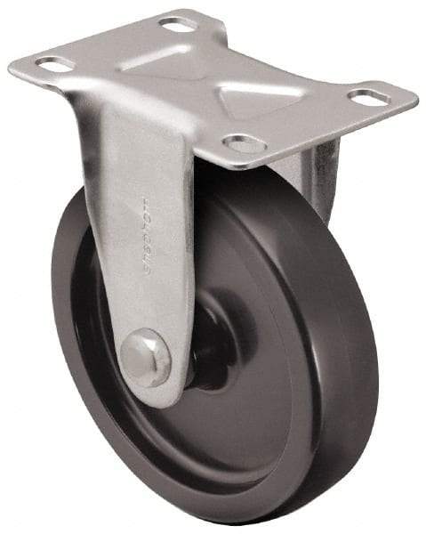 Albion - 3" Diam x 1-1/4" Wide x 3-13/16" OAH Top Plate Mount Rigid Caster - Hard Rubber, 225 Lb Capacity, Nylon Bearing, 2-5/16 x 4-7/8" Plate - Industrial Tool & Supply