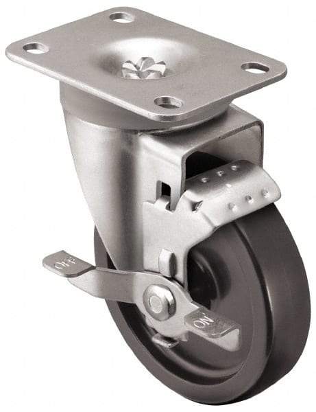 Shepherd - 3" Diam x 1-1/4" Wide x 4-1/4" OAH Top Plate Mount Swivel Caster with Brake - Polyolefin, 250 Lb Capacity, Plain Bearing, 2-5/8 x 3-3/4" Plate - Industrial Tool & Supply