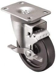 Shepherd - 3" Diam x 1-1/4" Wide x 4-1/4" OAH Top Plate Mount Swivel Caster with Brake - Polyolefin, 250 Lb Capacity, Plain Bearing, 2-5/8 x 3-3/4" Plate - Industrial Tool & Supply