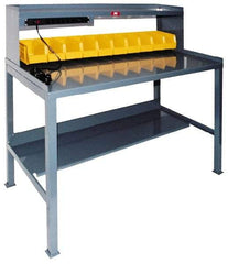 Jamco - 72 Wide x 36" Deep x 48" High, 12 Gauge Steel Heavy-Duty Workbench with Riser - 12 Gauge Steel Top, Fixed Legs, Gray - Industrial Tool & Supply
