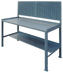 Jamco - 72 Wide x 36" Deep x 53" High, 12 Gauge Steel Heavy-Duty Workbench with Louvered Panel - 12 Gauge Steel Top, Fixed Legs, Gray - Industrial Tool & Supply