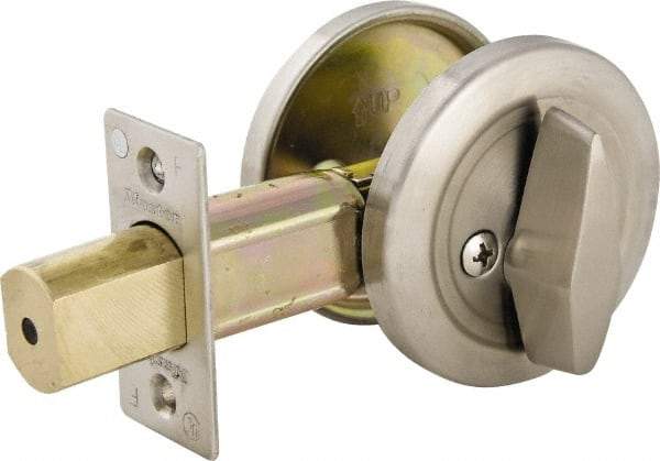 Master Lock - Up to 2" Door Thickness, Brushed Chrome Finish, One Sided Deadbolt - Keyless Cylinder - Industrial Tool & Supply