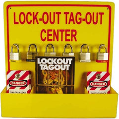 NMC - Equipped Acrylic Lockout Device and Tag Station - 16 Inch Wide x 16 Inch High, Red and Yellow - Industrial Tool & Supply
