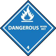NMC - Dangerous When Wet DOT Shipping Label - 4" High x 4" Wide - Industrial Tool & Supply