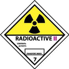 NMC - Accident Prevention Label - Legend: Radioactive II Contents: Activity: Transport Index, English, Black, Yellow, Pink & White, 4" Long x 4" High, Sign Muscle Finish - Industrial Tool & Supply