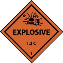 NMC - Accident Prevention Label - Legend: Explosive 1.2C, English, Black & Orange, 4" Long x 4" High, Sign Muscle Finish - Industrial Tool & Supply