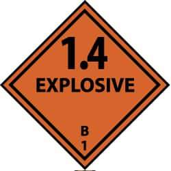 NMC - Accident Prevention Label - Legend: 1.4 Explosive B, English, Black & Orange, 4" Long x 4" High, Sign Muscle Finish - Industrial Tool & Supply